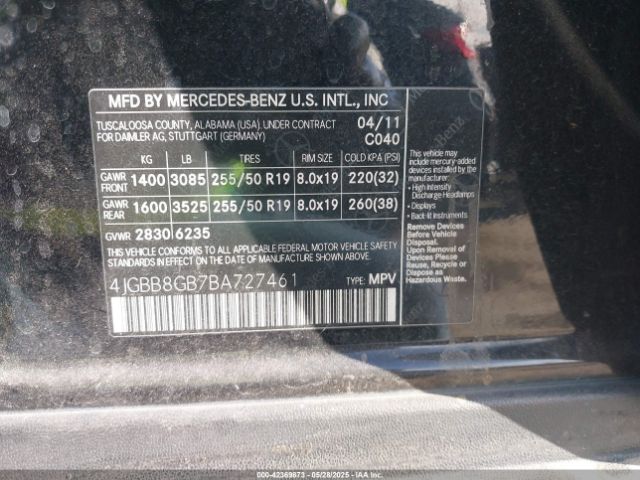 2011 MERCEDES-BENZ ML 350 4JGBB8GB7BA727461 Photo 8