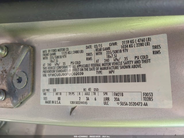 Ford Escape Titanium 2015 1FMCU0J90FUC02039 Image 9