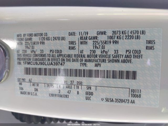 2020 FORD ESCAPE 1FMCU9J90LUA39747 Photo 8