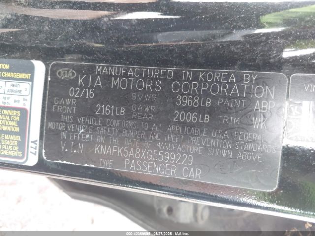 KNAFK5A8XG5599229 KIA FORTE LX