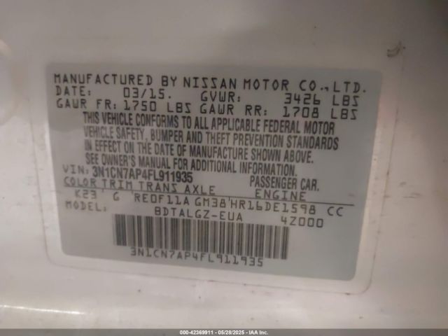 2015 NISSAN VERSA 3N1CN7AP4FL911935 Photo 8