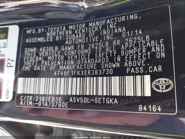4T4BF1FKXER383730 Toyota 2ar-fe