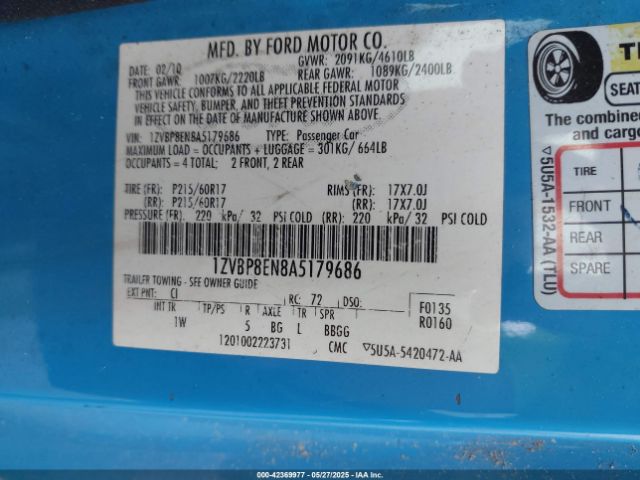 2010 FORD MUSTANG 1ZVBP8EN8A5179686 Photo 8