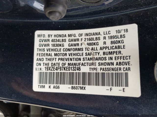 19XZE4F97KE013246 Honda Insight Touring
