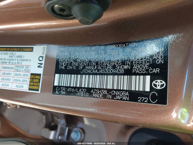 JTDACAAJ4S3009438 Toyota a25a-fxs