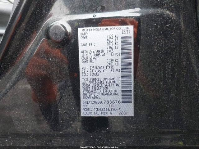 5N1AT2MV0GC783676 Nissan Rogue Sl