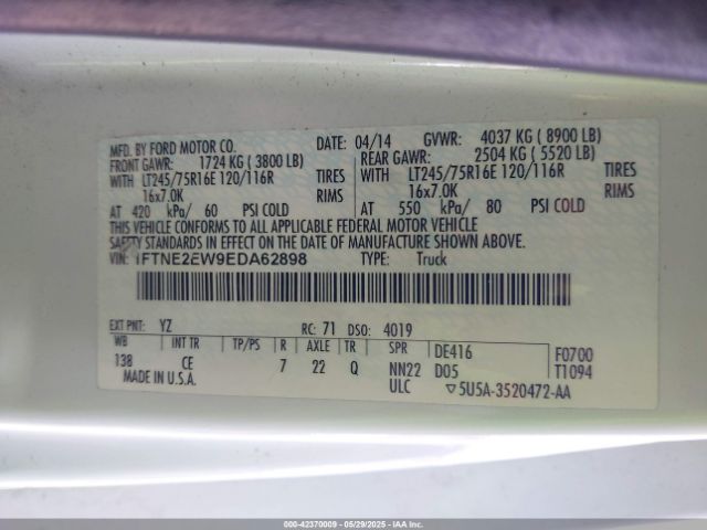 1FTNE2EW9EDA62898 Ford E-250 Commercial