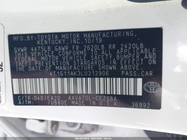 4T1G11AK3LU312906 Toyota CAMRY SE