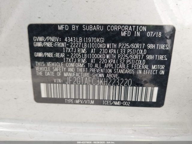 JF2GTAEC3KH223220 Subaru Crosstrek 2.0i Premium