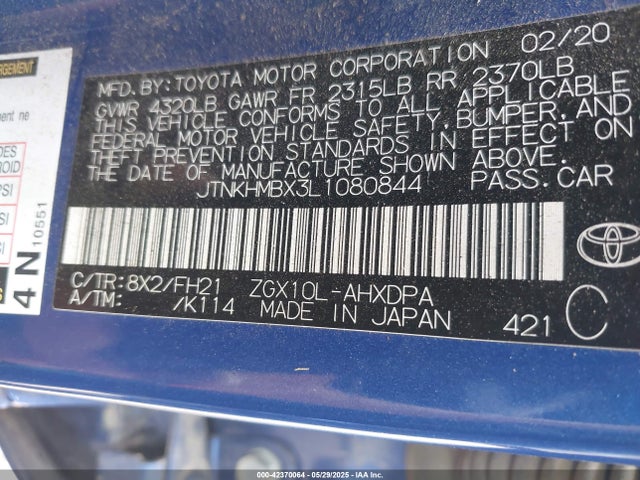 JTNKHMBX3L1080844 Toyota 3zr-fae