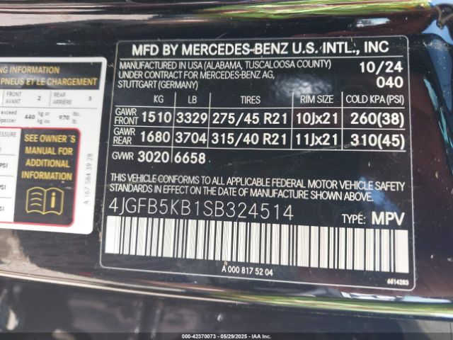 4JGFB5KB1SB324514 Mercedes-Benz m256m
