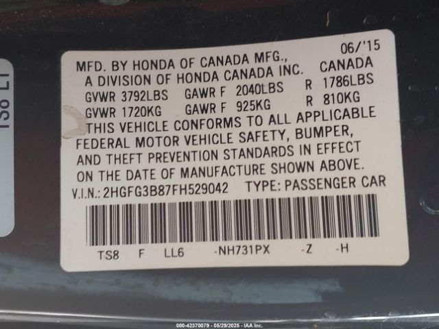 2HGFG3B87FH529042 Honda r18z1