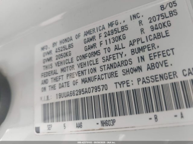 2005 ACURA TL 19UUA66295A079570 Photo 8