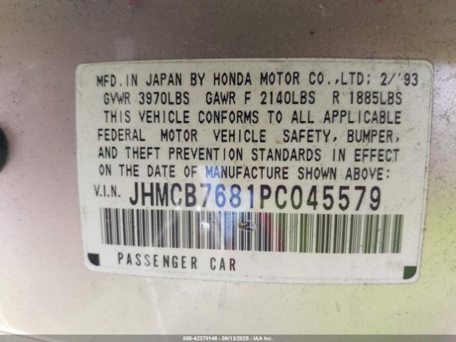 1993 HONDA ACCORD JHMCB7681PC045579 Photo 8
