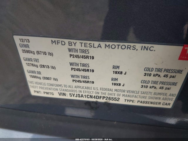 2013 TESLA MODEL S 5YJSA1CN4DFP26552 Photo 8