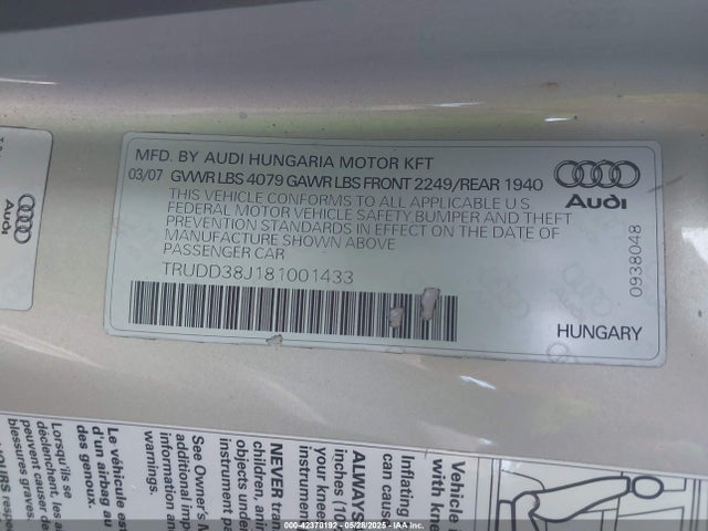 2008 AUDI TT TRUDD38J181001433 Photo 8