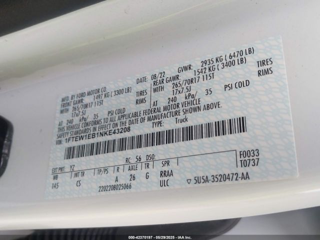 1FTEW1EB1NKE43208 Ford tivct