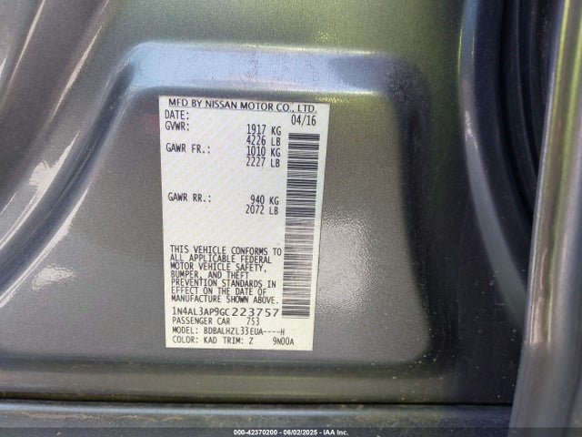 1N4AL3AP9GC223757 Nissan Altima 2.5 Sr