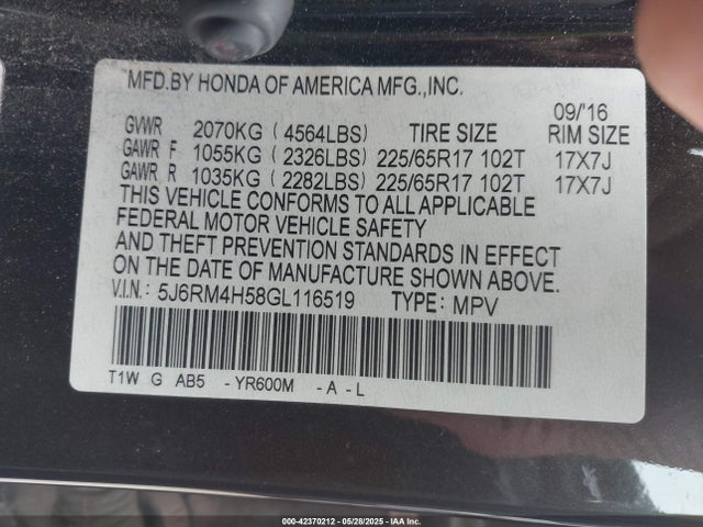 5J6RM4H58GL116519 Honda k24w9