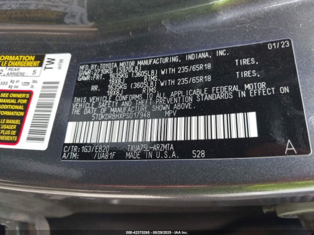 5TDKDRBHXPS017948 Toyota t24a-fts