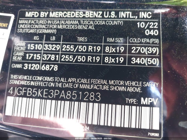 4JGFB5KE3PA851283 Mercedes-Benz m256
