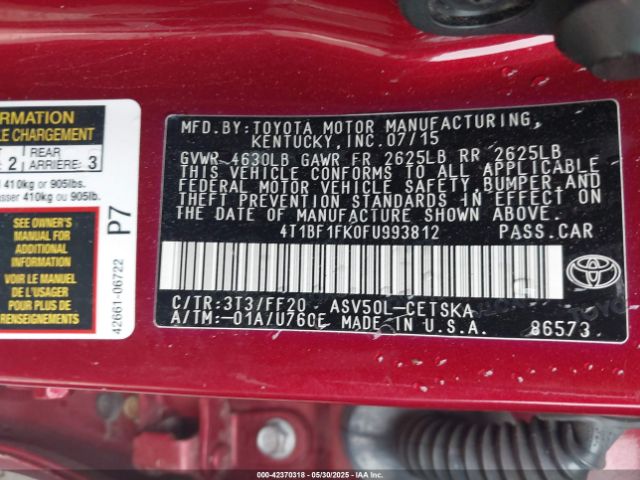 4T1BF1FK0FU993812 Toyota CAMRY SE