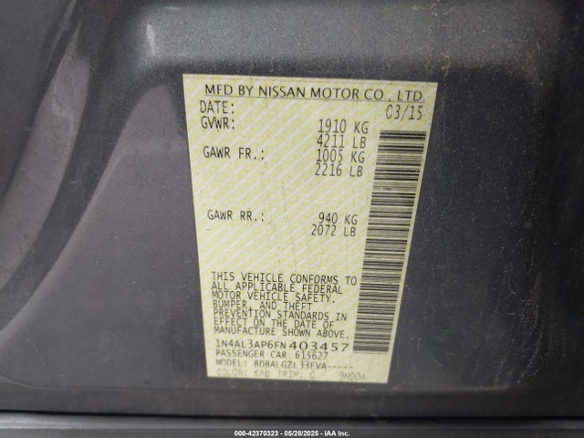 1N4AL3AP6FN403457 Nissan Altima 2.5 S