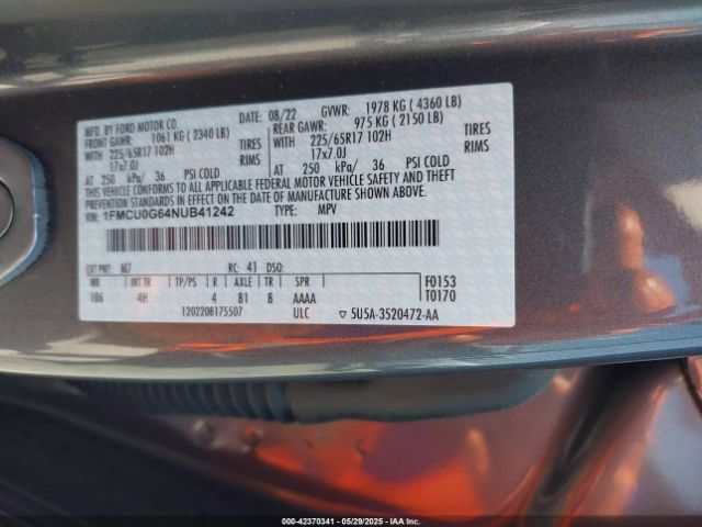 2022 FORD ESCAPE 1FMCU0G64NUB41242 Photo 8
