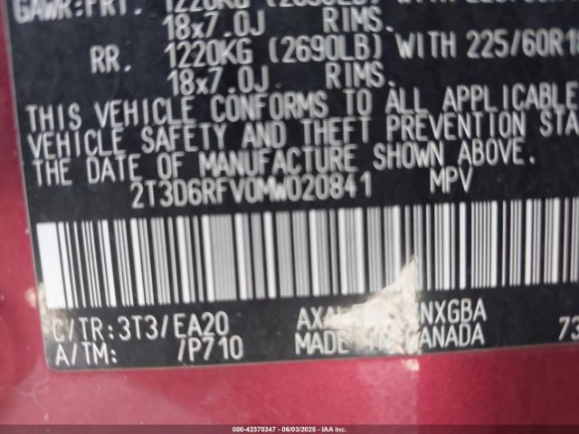 2021 TOYOTA RAV4 HYBRID 2T3D6RFV0MW020841 Photo 8