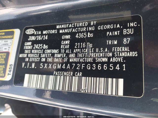 5XXGM4A72FG366541 KIA dohc gdi theta ii