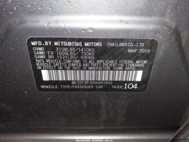 2017 MITSUBISHI MIRAGE G4 ML32F3FJ0HH001402 Photo 8