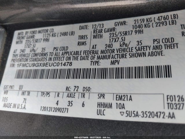 1FMCU9GX9EUC01478 Ford ESCAPE SE