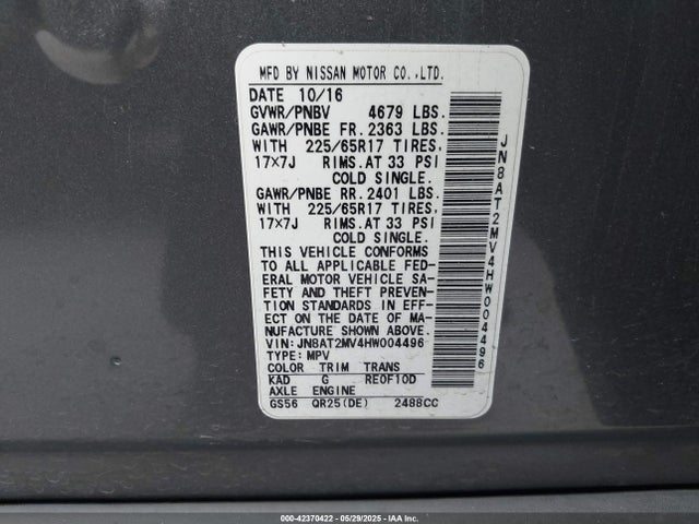Nissan ROGUE SV 2017 JN8AT2MV4HW004496 Image 9