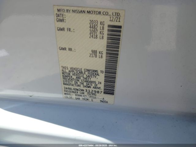 1N4BL4DW2NN312987 Nissan Altima Sv Intelligent Awd