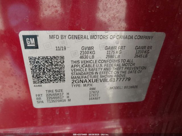 2GNAXUEV8L6177779 Chevrolet lyx - direct injection, vvt, fgt, turbo, alum, gen1