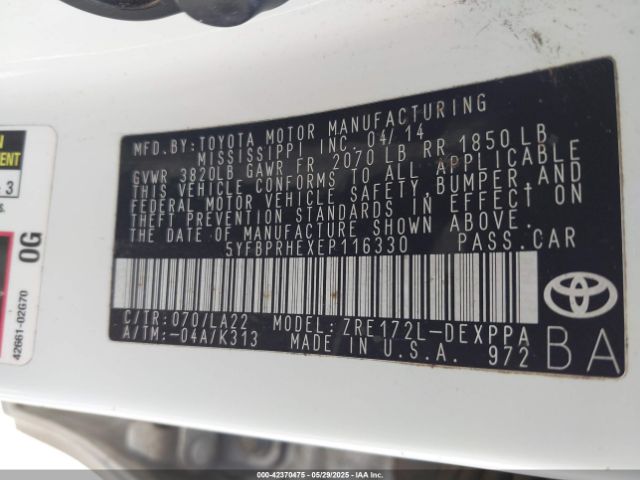 5YFBPRHEXEP116330 Toyota Corolla Le Eco Premium