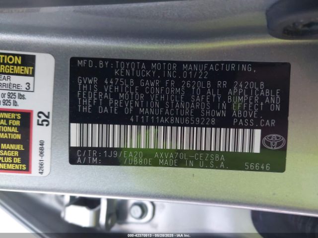 4T1T11AK8NU659228 Toyota a25a-fks