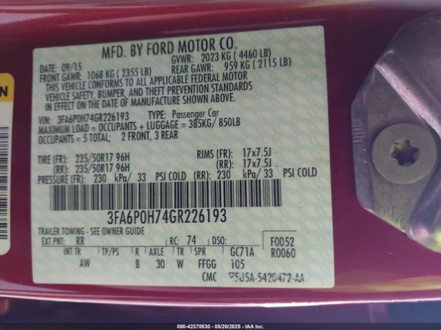 3FA6P0H74GR226193 Ford FUSION SE