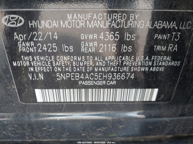 5NPEB4AC5EH936674 Hyundai gamma