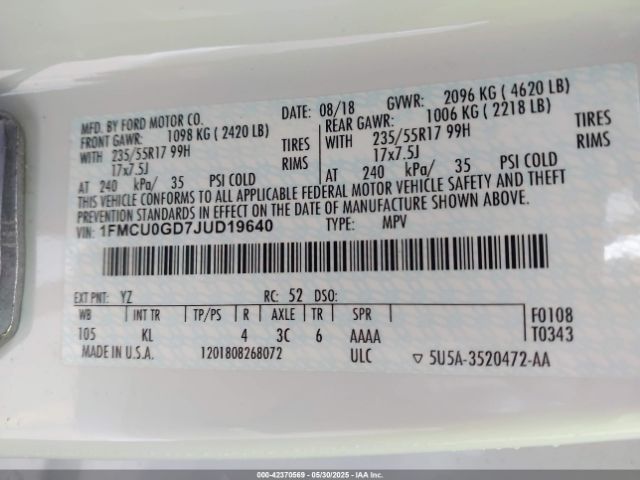 2018 FORD ESCAPE 1FMCU0GD7JUD19640 Photo 8