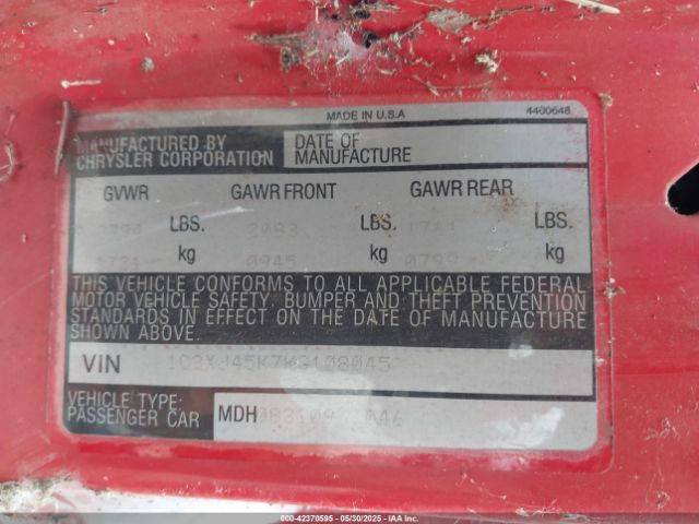 1989 CHRYSLER LEBARON 1C3XJ45K7KG108045 Photo 8