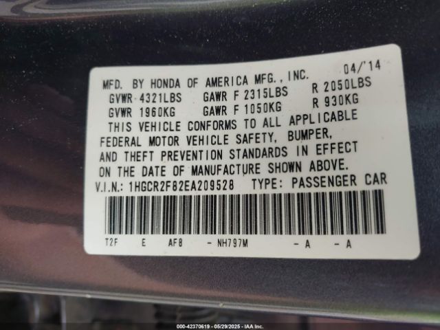 1HGCR2F82EA209528 Honda Accord Ex-l