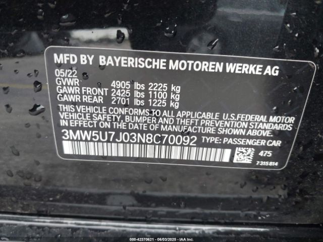 2022 BMW 3 SERIES 3MW5U7J03N8C70092 Photo 8
