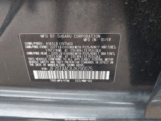 JF2GTAAC8JH290075 Subaru naturally aspirated