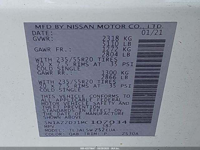 2021 NISSAN MURANO 5N1AZ2DJ1MC107034 Photo 8