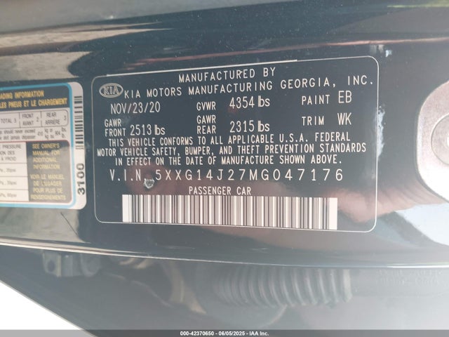5XXG14J27MG047176 KIA t-gdi gamma ii