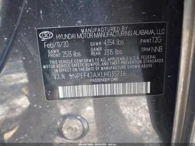 5NPEF4JAXLH035736 Hyundai gdi theta iii
