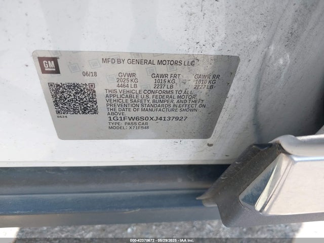1G1FW6S0XJ4137927 Chevrolet 2018