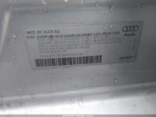 2008 AUDI A4 WAUDF78E98A040430 Photo 8