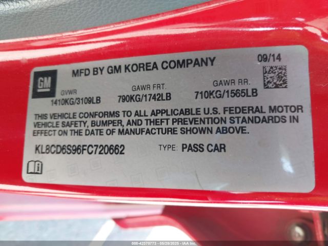 KL8CD6S96FC720662 Chevrolet Spark 1lt Cvt